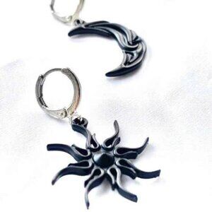 Black Tribal Tattoo Sun Moon Mismatch Celestial Dangle Earrings Goth Punk Hippie